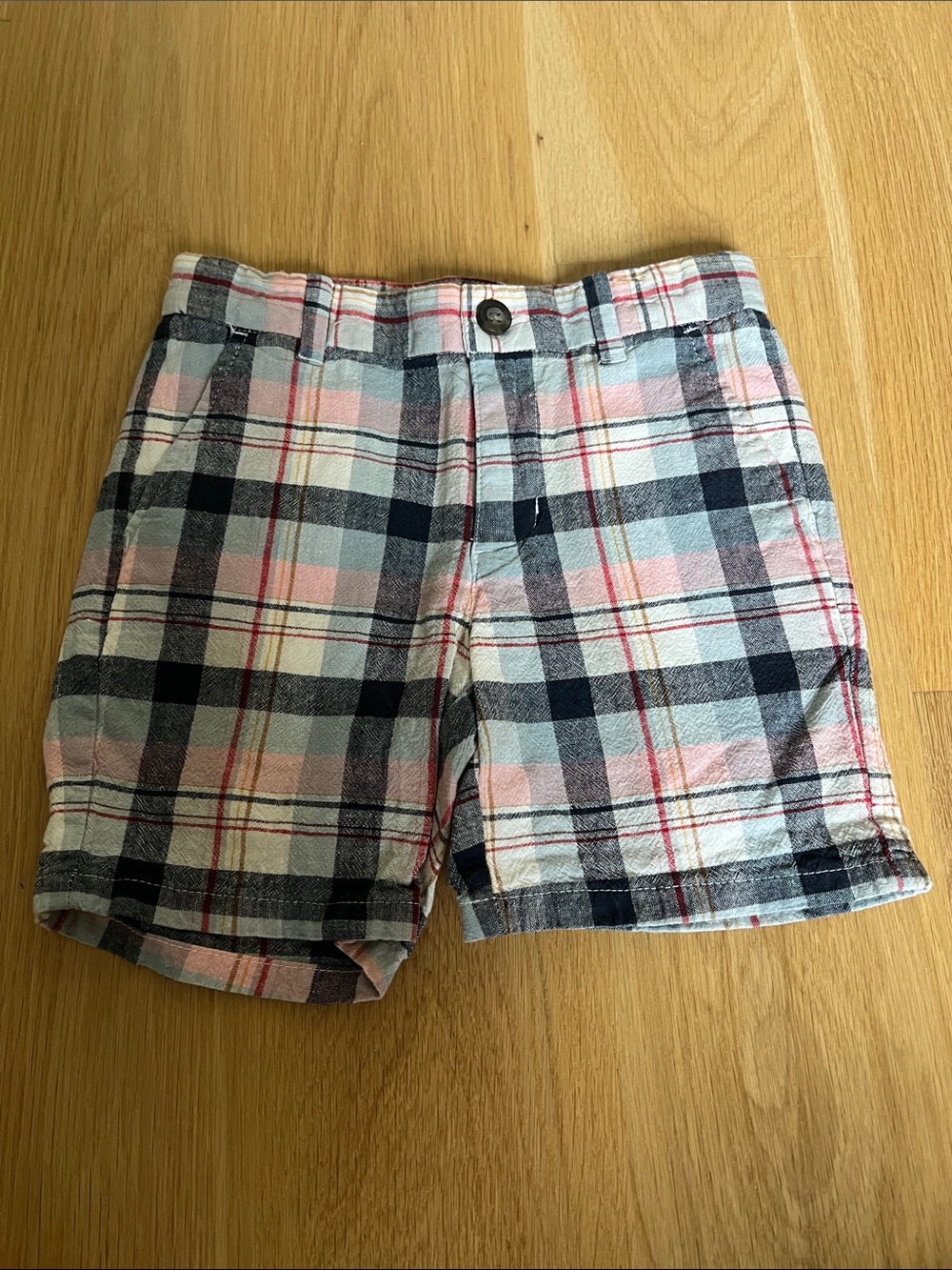Boys Janie and Jack Plaid Cotton Shorts in Navy, Pink & White